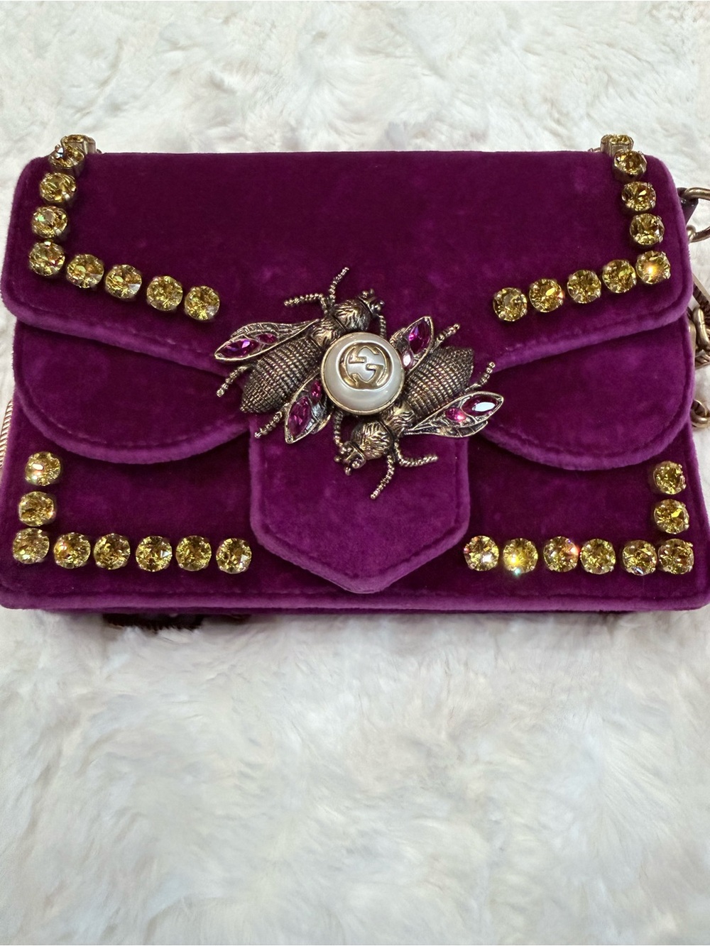 Gucci Purple Velvet Bee Mini Broadway Shoulder Bag